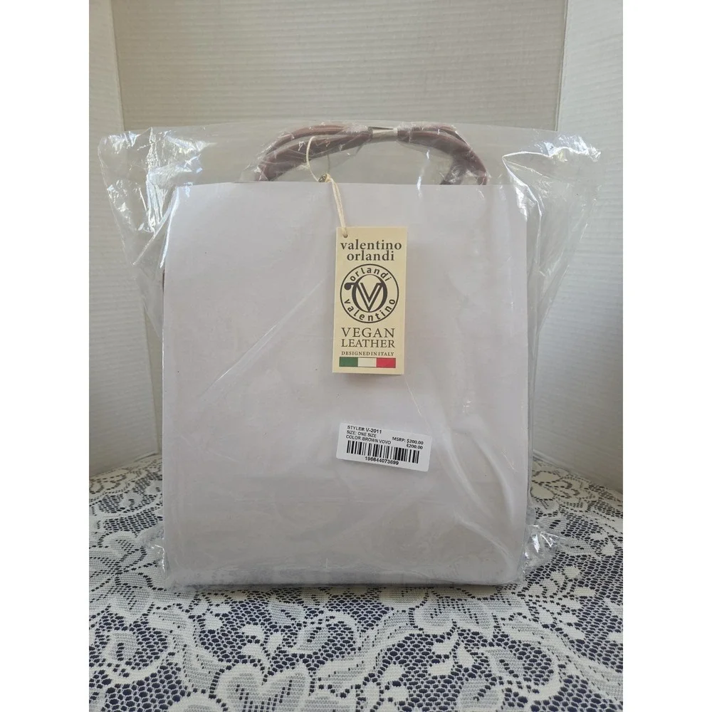 Valentino Orlandi Brown VO Monogram Vegan Satchel Top Handle Zip Strap Italy NWT
